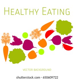 Concept of healthy eating, vector background, assorted fresh vegetables, healthy lifestyle, banner, silhouette