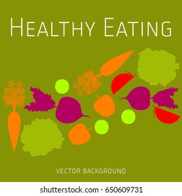 Concept of healthy eating, vector background, assorted fresh vegetables, healthy lifestyle, banner, silhouette