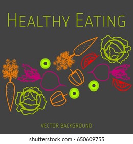 Concept of healthy eating, vector background, assorted fresh vegetables, healthy lifestyle, banner, silhouette