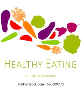 Concept of healthy eating, vector background, assorted fresh vegetables, healthy lifestyle, banner, silhouette