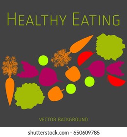 Concept of healthy eating, vector background, assorted fresh vegetables, healthy lifestyle, banner, silhouette