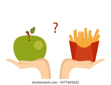 Concept of healthy eating. Vector. Fast food or vegetables proper nutrition