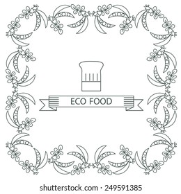 Concept of healthy food. Frame, border icons organic peas. Vegatariantsy. In a trending style mono line.