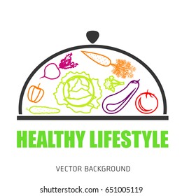 Concept of a healthy lifestyle, assorted fresh vegetables, vector background, healthy food, banner, silhouette