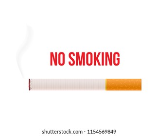 Concept of healthy lifestyle and fighting with no smoking. Burning smoldering cigarette, harmfulness with tobacco. Harm caused to the body by smoking. Vector illustration.