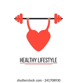 concept of healthy lifestyle with training heart. conceptual of disease prevention, workout and body care. isolated on white background. flat style trendy modern logotype design vector illustration