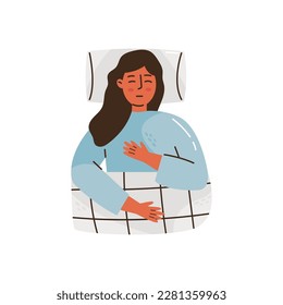 The concept of healthy sleep and self yourself with a sleeping girl. Flat vector illustration isolated on white background