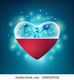concept of heart attack treatment, shape of heart combined with red pill