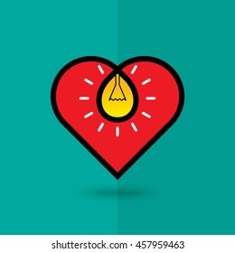 Concept Heart shape and light bulb.