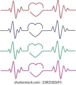 Concept heartbeat pulse with heart outline style with editable stroke vector illustration isolated.eps