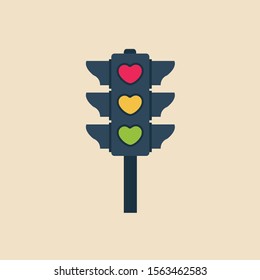 concept hearts cool inside for valentines day. colorful isolated love stoplight Vector cartoon card. symbol or icon buttons in traffic light sign creative. stop, ready, drive & go flat design