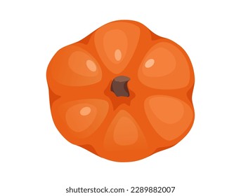 Concept Hello autumn with pumpkin. This flat design illustration depicts a bright orange pumpkin, complete with a stem and ridges, set against a plain white background. Vector illustration.