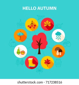 Concept Hello Autumn. Stock Vector Fall Illustration. Seasonal Infographics.