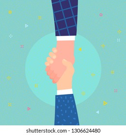  Concepto de ayuda. Mano cogiendo mano por ayuda y esperanza. Diseño plano, ilustración vectorial