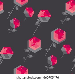 Concept hexagon rose flower vector seamless pattern. Geometry fashion floral vector illustration for surface design, background, fabric, poster, wrapping paper