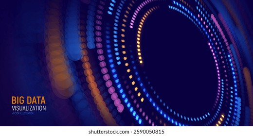 Concept of high speed particles of data. Digital circular data flow concept moving in circle. Futuristic vector abstract background of innovative information technologies or science research.