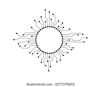 The concept of high-tech technologies. Computer motherboard or circuit board. Digital and computer technology icon. Microchip, processor chip. Vector illustration.