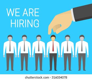 Concept of hiring in flat style, hand is picking the best suited employee
