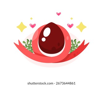 A concept of HIV or AIDS awareness. Awareness, support, solidarity for AIDS sufferers. Illustration of a red ribbon symbol with blood drops. World AIDS Day. Flat style design. White background