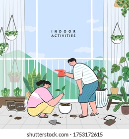 Concept of hobby ideas that can do at home.stay at home concept series. taking care of houseplants growing in pots or planters.