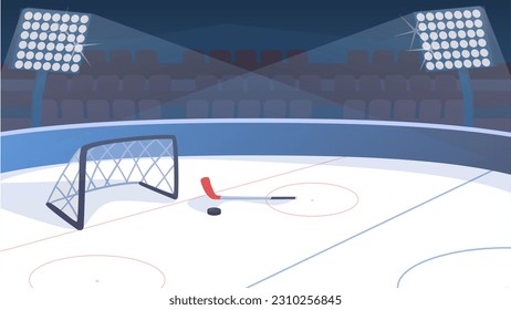 Concept Hockey. Ein flaches, cartoon-artiges Design einer Hockeybahn im Sportkomplex. Vektorgrafik.