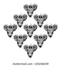 Concept for a holiday gift, decoration for a wedding or a sticker. A young deer with horny horns on which peonies are planted. illustration. Design a tattoo, a symbol of mystical magic for your use.