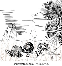 the concept of a holiday at the seaside in the style of hand drawn