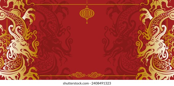 Concept holiday template for greeting card, banner, poster with Dragon symbols, Vector flat illustration