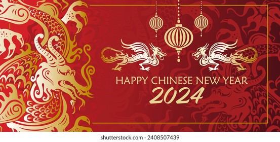 Concept holiday template for greeting card, banner, poster with Dragon symbols, Vector flat illustration