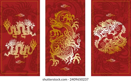 Concept holiday template for greeting card, banner, poster with Dragon symbols, Vector flat illustration