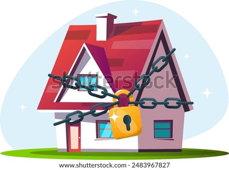 concept of home defense, a house locked and chained. Stock vector illustration