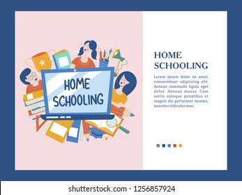 The concept of home schooling. The emblem of home education for large families and families with children with disabilities. Vector illustration.