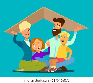 Concept of the home of a young happy family. Vector illustration in cartoon style.
