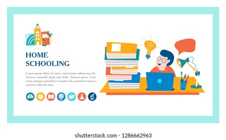 The concept of homeschooling. The emblem of home education for large families and families with children with disabilities. Vector illustration.