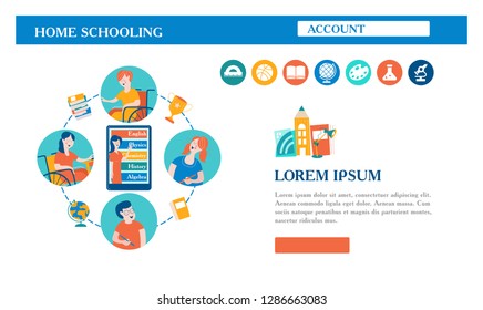 The concept of homeschooling. The emblem of home education for large families and families with children with disabilities. Vector illustration.