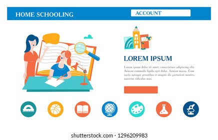 The concept of homeschooling. The emblem of home education for large families and families with children with disabilities. Vector illustration.
