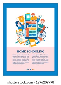 The concept of homeschooling. The emblem of home education for large families and families with children with disabilities. Vector illustration.