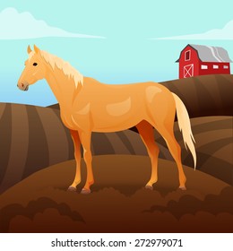 Concept of horse on farm background. Vector illustration