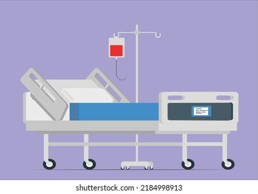 Concept hospital bed with electronic control from the console with dropper and table 3d render. Hospital Bed Isolated. 3D rendering.