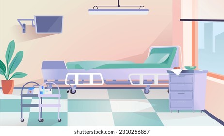 Concept Hospital room chamber. This illustration features a flat, cartoon-style design of a hospital room chamber as a background. Vector illustration. svg