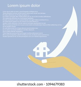 concepto de casa en una mano con fondo de flecha