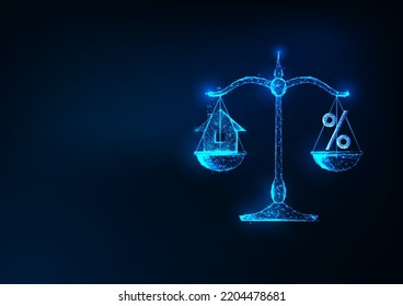 Concept of house interest rate balance with scales, home and percentage symbols on dark blue