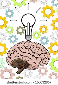 Concept of human brain  with abstract gear wheels.