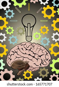 Concept of human brain with abstract gear wheels.
