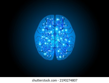 Concept of human brain network on black background.Vector illustration.