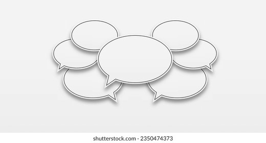 Concept of human communication. Set of speech bubbles icons. White speech bubbles with stroke on a white background. Communication between people, a kind of active conversation. Vector illustration.