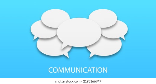 El concepto de comunicación humana. Ilustración vectorial de burbujas de voz en blanco sobre un fondo azul. Comunicación entre personas, una especie de conversación activa. Juego de iconos de burbujas de voz.