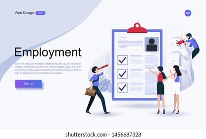 Concept of human resources, career, employment at completed checklist on clipboard. Successful completion of business tasks and goals achievements.Vector illustration.