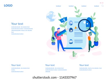 Concept Human Resources, Recruitment for web page, banner, presentation, social media, documents, cards, posters. Vector illustration filling out resumes, hiring employees, people fill out the form
