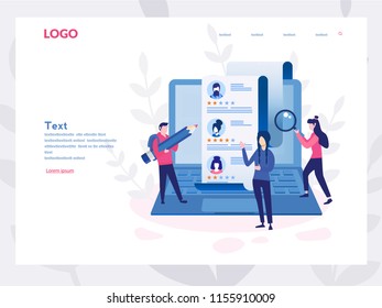 Concept Human Resources, Recruitment for web page, banner, presentation, social media, documents, cards, posters. Vector illustration filling out resumes, hiring employees, people fill out the form